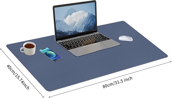 Bloss Grey Blue Desk Mat, Leather Desk Matt for Desktop, Waterproof Large Keyboard Mat, Computer Mat for Office/Home/Decor(31.5 x 15.7 Inches) | Desk Pads Blotters - TrueDesk