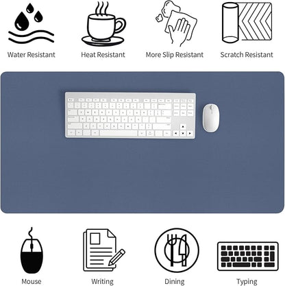 Bloss Grey Blue Desk Mat, Leather Desk Matt for Desktop, Waterproof Large Keyboard Mat, Computer Mat for Office/Home/Decor(31.5 x 15.7 Inches) | Desk Pads Blotters - TrueDesk