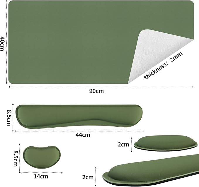 Bloss Keyboard and Mouse Wrist Rest + Leather Desk Mat, Desk Mat for Keyboard and Mouse, Desk Accessories for Women(35.4 x 15.7 Inch,Olive Green) | Mouse Pads - TrueDesk