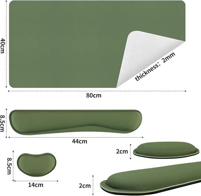 Bloss Keyboard Wrist Rest + Mouse Wrist Rest + Leather Desk Mat, Non - Slip Desk Mat Protector for Office, Home(31.5×15.7 Inches,Olive Green) | Mouse Pads - TrueDesk