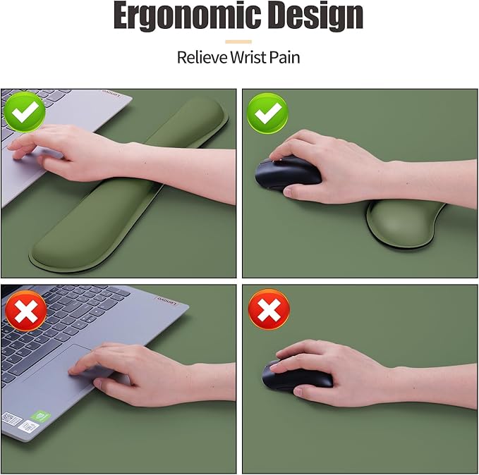 Bloss Keyboard Wrist Rest + Mouse Wrist Rest + Leather Desk Mat, Non - Slip Desk Mat Protector for Office, Home(31.5×15.7 Inches,Olive Green) | Mouse Pads - TrueDesk
