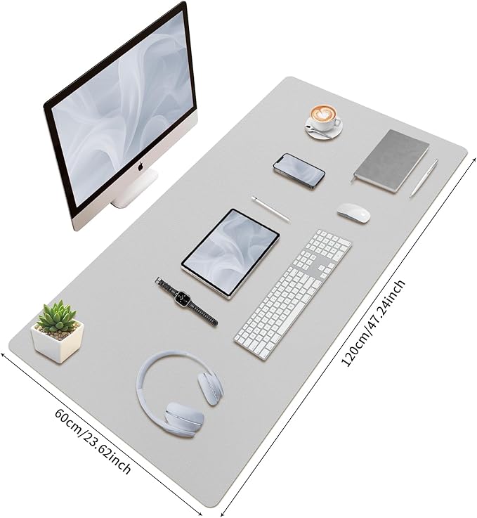 Bloss Large Desk Pad, 47.2" x 24" Desk Mat, Desk Pads on Top of Desks, Computer Mat Non - Slip, Desk Blotter Waterproof, Easy to Clean - Light Grey | Mouse Pads - TrueDesk
