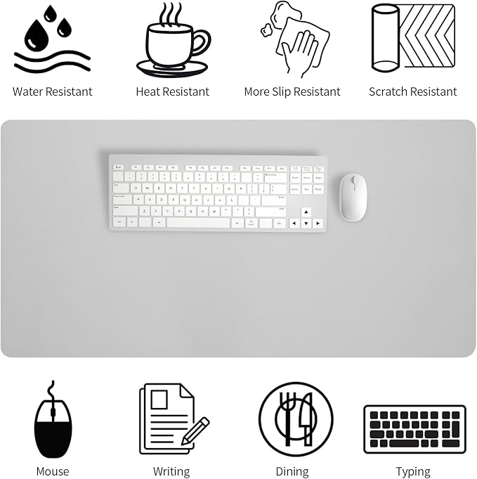 Bloss Large Desk Pad, 47.2" x 24" Desk Mat, Desk Pads on Top of Desks, Computer Mat Non - Slip, Desk Blotter Waterproof, Easy to Clean - Light Grey | Mouse Pads - TrueDesk