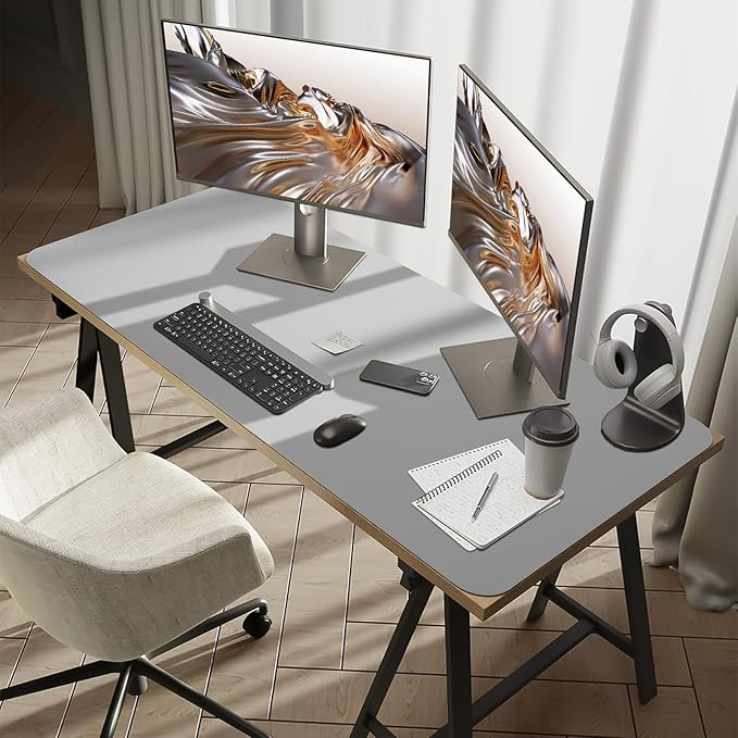 Bloss Large Desk Pad, 47.2" x 24" Desk Mat, Desk Pads on Top of Desks, Computer Mat Non - Slip, Desk Blotter Waterproof, Easy to Clean - Light Grey | Mouse Pads - TrueDesk