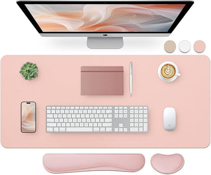Bloss Large Desk Pad and Keyboard Wrist Rest, Large Mouse Pad + Keyboard Pad+Mouse Wrist Support, Non - Slip Desk Mat Protector for Office, Home (35.4×15.7 Inches,Pink) | Mouse Pads - TrueDesk