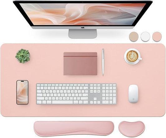 Bloss Large Desk Pad and Keyboard Wrist Rest, Large Mouse Pad + Keyboard Pad+Mouse Wrist Support, Non - Slip Desk Mat Protector for Office, Home (35.4×15.7 Inches,Pink) | Mouse Pads - TrueDesk