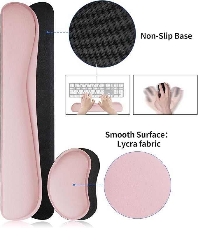 Bloss Large Desk Pad and Keyboard Wrist Rest, Large Mouse Pad + Keyboard Pad+Mouse Wrist Support, Non - Slip Desk Mat Protector for Office, Home (35.4×15.7 Inches,Pink) | Mouse Pads - TrueDesk