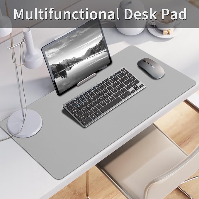 Bloss Large Desk Pad, Grey Desk Mat, Desk Pads on Top of Desks, Computer Mat Non - Slip, Desk Blotter Waterproof, Easy to Clean - Light Grey (31.5 x 15.7 Inches) | Desk Pads Blotters - TrueDesk