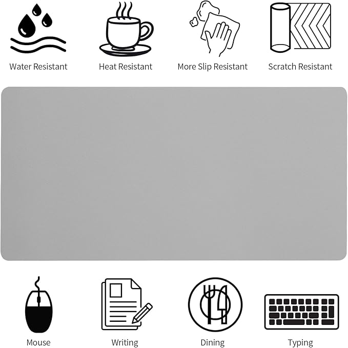 Bloss Large Desk Pad, Grey Desk Mat, Desk Pads on Top of Desks, Computer Mat Non - Slip, Desk Blotter Waterproof, Easy to Clean - Light Grey (31.5 x 15.7 Inches) | Desk Pads Blotters - TrueDesk