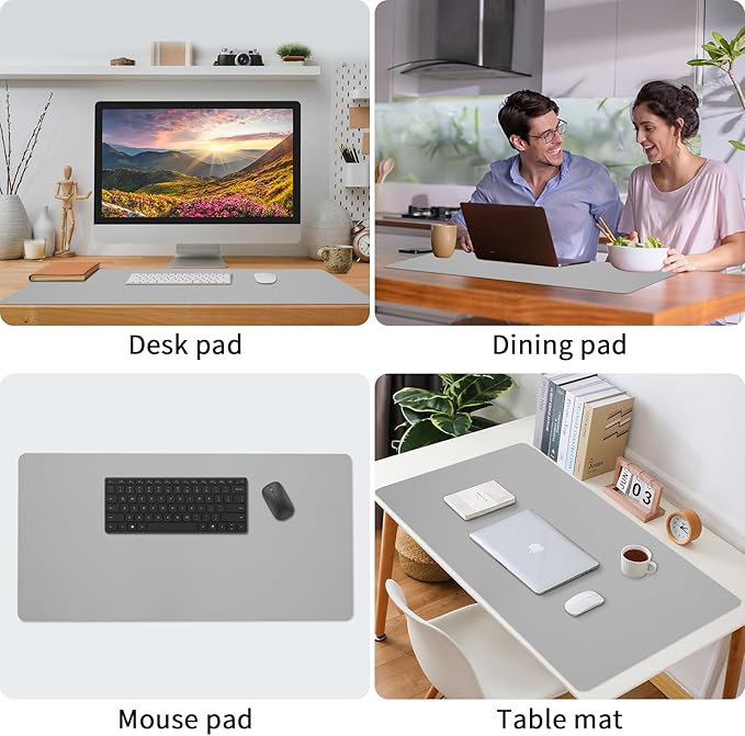 Bloss Large Desk Pad, Grey Desk Mat, Desk Pads on Top of Desks, Computer Mat Non - Slip, Desk Blotter Waterproof, Easy to Clean - Light Grey (31.5 x 15.7 Inches) | Desk Pads Blotters - TrueDesk
