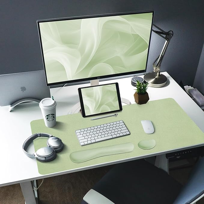 Bloss Leather Desk Mat and Keyboard Wrist Rest, Large Mouse Pad + Keyboard Pad+Mouse Wrist Support, Non - Slip Desk Mat Protector for Office, Home(35.4×15.7 Inches, Green) | Mouse Pads - TrueDesk