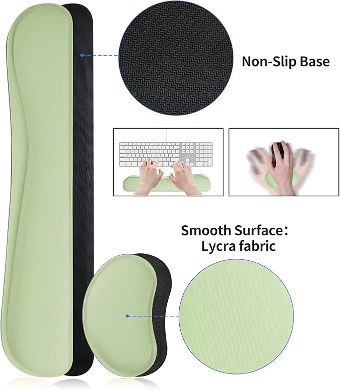 Bloss Leather Desk Mat and Keyboard Wrist Rest, Large Mouse Pad + Keyboard Pad+Mouse Wrist Support, Non - Slip Desk Mat Protector for St Patricks Day(31.5×15.7 Inches, Green) | Mouse Pads - TrueDesk