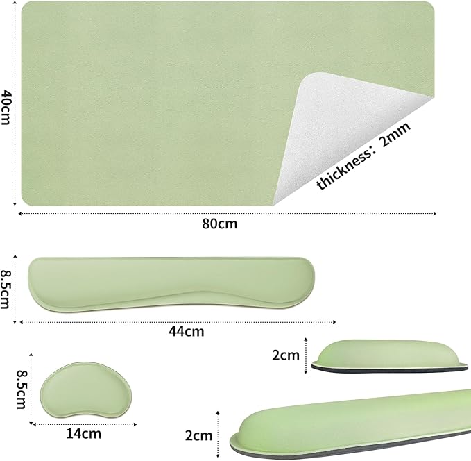 Bloss Leather Desk Mat and Keyboard Wrist Rest, Large Mouse Pad + Keyboard Pad+Mouse Wrist Support, Non - Slip Desk Mat Protector for St Patricks Day(31.5×15.7 Inches, Green) | Mouse Pads - TrueDesk