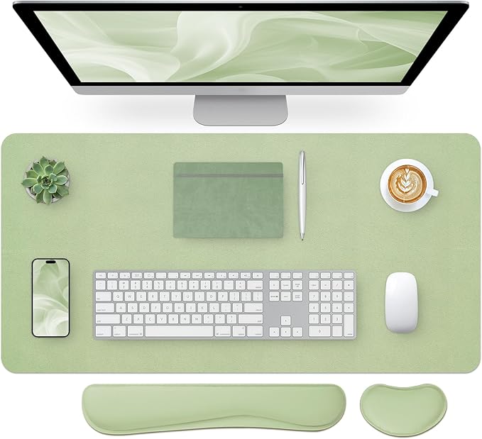 Bloss Leather Desk Mat and Keyboard Wrist Rest, Large Mouse Pad + Keyboard Pad+Mouse Wrist Support, Non - Slip Desk Mat Protector for St Patricks Day(31.5×15.7 Inches, Green) | Mouse Pads - TrueDesk
