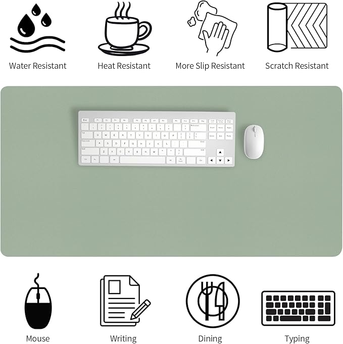 Bloss Leather Desk Mat, Large Mouse Pad, Non - Slip Desk Protector Mat, Leather Desk Blotter, Waterproof Desk Pad for Office Home Decor/Grey Green(31.5×15.7 Inches) | Mouse Pads - TrueDesk