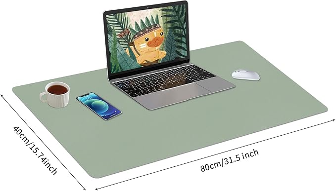 Bloss Leather Desk Mat, Large Mouse Pad, Non - Slip Desk Protector Mat, Leather Desk Blotter, Waterproof Desk Pad for Office Home Decor/Grey Green(31.5×15.7 Inches) | Mouse Pads - TrueDesk