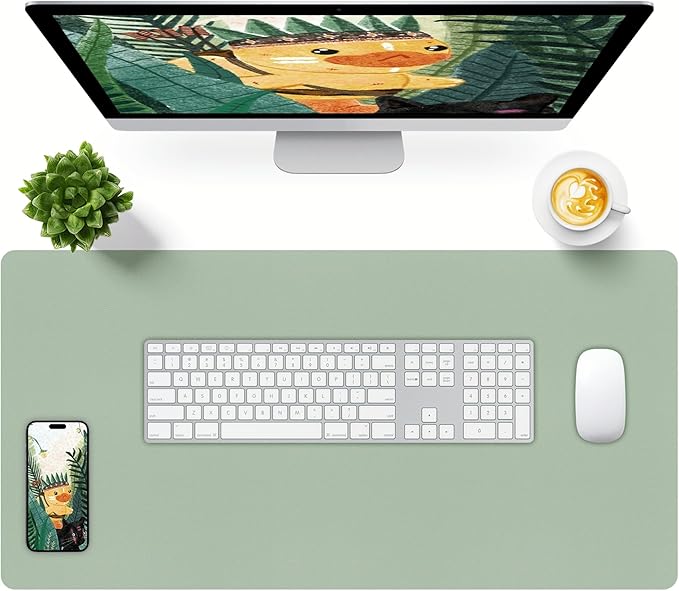 Bloss Leather Desk Mat, Large Mouse Pad, Non - Slip Desk Protector Mat, Leather Desk Blotter, Waterproof Desk Pad for Office Home Decor/Grey Green(31.5×15.7 Inches) | Mouse Pads - TrueDesk