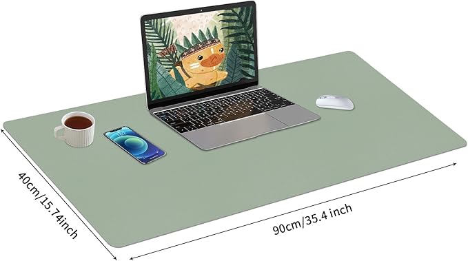 Bloss Leather Desk Mat, Large Mouse Pad, Non - Slip Desk Protector Mat, Leather Desk Blotter, Waterproof Desk Pad for Office Home Decor/Grey Green(35.4×15.7 Inches) | Mouse Pads - TrueDesk