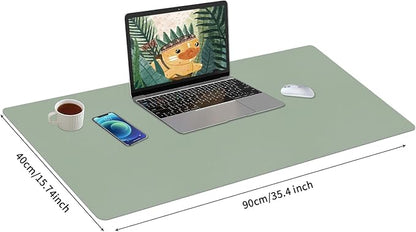 Bloss Leather Desk Mat, Large Mouse Pad, Non - Slip Desk Protector Mat, Leather Desk Blotter, Waterproof Desk Pad for Office Home Decor/Grey Green(35.4×15.7 Inches) | Mouse Pads - TrueDesk