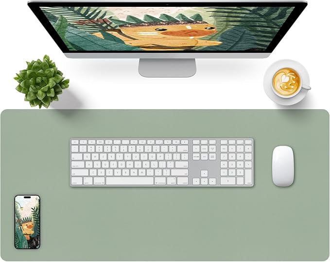 Bloss Leather Desk Mat, Large Mouse Pad, Non - Slip Desk Protector Mat, Leather Desk Blotter, Waterproof Desk Pad for Office Home Decor/Grey Green(35.4×15.7 Inches) | Mouse Pads - TrueDesk