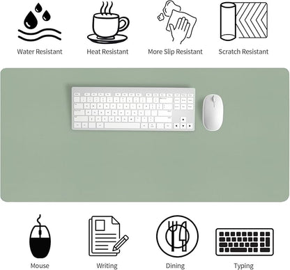 Bloss Leather Desk Mat, Large Mouse Pad, Non - Slip Desk Protector Mat, Leather Desk Blotter, Waterproof Desk Pad for Office Home Decor/Grey Green(35.4×15.7 Inches) | Mouse Pads - TrueDesk