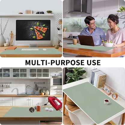 Bloss Leather Desk Mat, Large Mouse Pad, Non - Slip Desk Protector Mat, Leather Desk Blotter, Waterproof Desk Pad for Office Home Decor/Grey Green(35.4×15.7 Inches) | Mouse Pads - TrueDesk