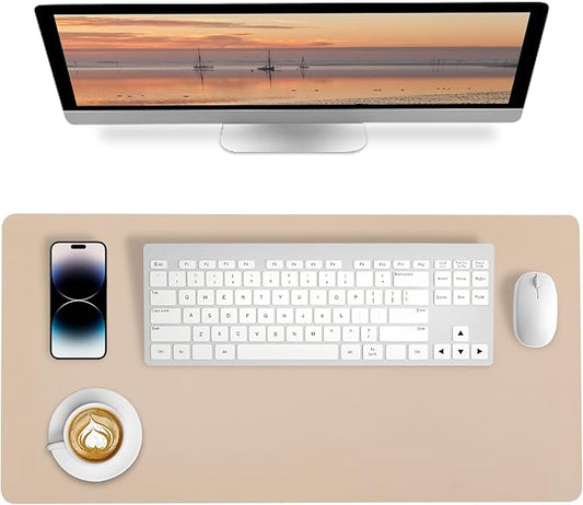 Bloss Leather Desk Mat, Mouse Pad, Waterproof Small Desk Pad, Desk Matt for Desktop, Non - Slip Desk Pad Mat for Office Work/Home - Beige (27.6 x 13.8 Inches) | Mouse Pads - TrueDesk