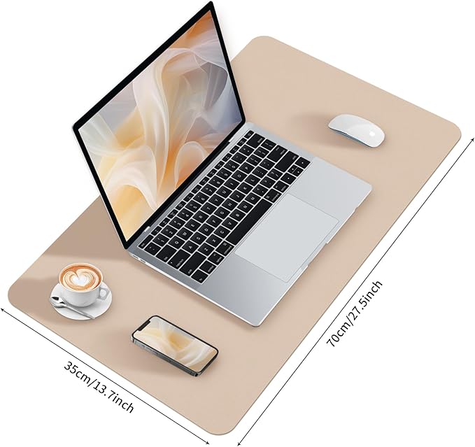 Bloss Leather Desk Mat, Mouse Pad, Waterproof Small Desk Pad, Desk Matt for Desktop, Non - Slip Desk Pad Mat for Office Work/Home - Beige (27.6 x 13.8 Inches) | Mouse Pads - TrueDesk