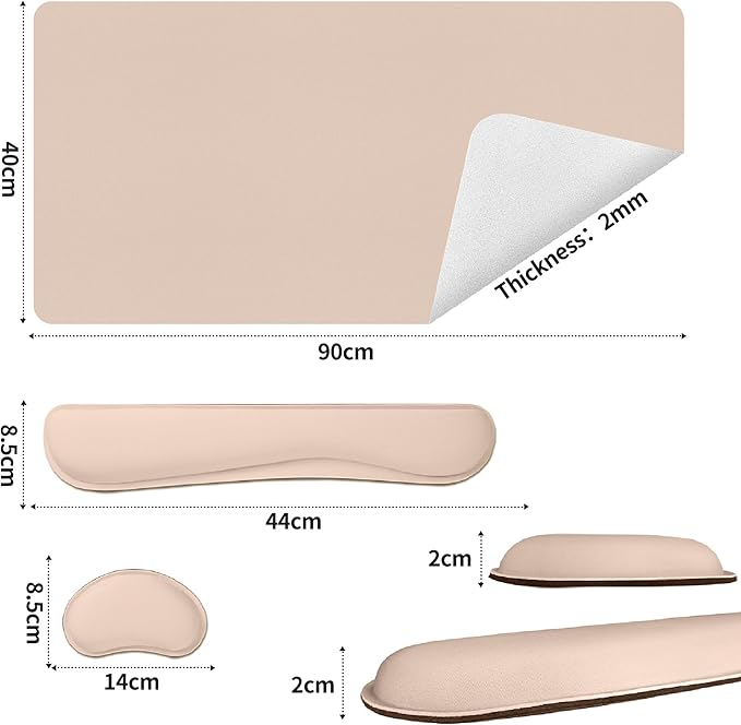 Bloss Leather Desk Pad and Keyboard Wrist Rest, Large Mouse Pad + Keyboard Pad+Mouse Wrist Support, Non - Slip Desk Mat Protector for Office, Home (35.4×15.7 Inches,Beige) | Mouse Pads - TrueDesk