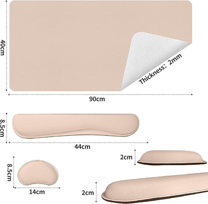 Bloss Leather Desk Pad and Keyboard Wrist Rest, Large Mouse Pad + Keyboard Pad+Mouse Wrist Support, Non - Slip Desk Mat Protector for Office, Home (35.4×15.7 Inches,Beige) | Mouse Pads - TrueDesk