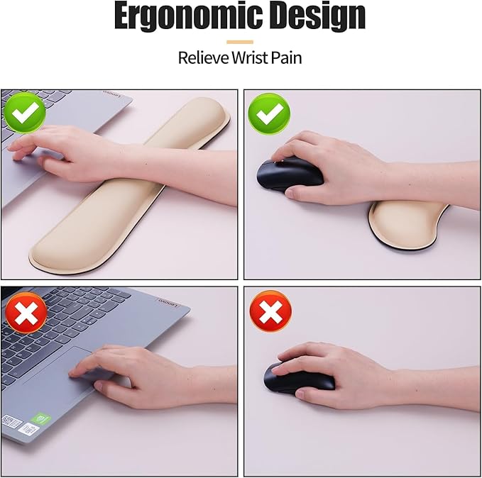 Bloss Leather Desk Pad and Keyboard Wrist Rest, Large Mouse Pad + Keyboard Pad+Mouse Wrist Support, Non - Slip Desk Mat Protector for Office, Home (35.4×15.7 Inches,Beige) | Mouse Pads - TrueDesk