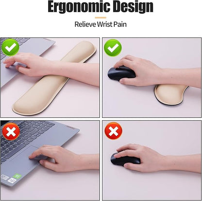 Bloss Leather Desk Pad and Keyboard Wrist Rest, Large Mouse Pad + Keyboard Pad+Mouse Wrist Support, Non - Slip Desk Mat Protector for Office, Home (35.4×15.7 Inches,Beige) | Mouse Pads - TrueDesk