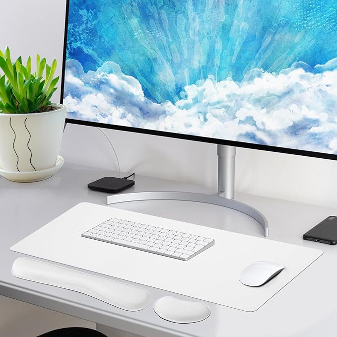 Bloss Leather Desk Pad and Keyboard Wrist Rest, Large Mouse Pad + Keyboard Pad+Mouse Wrist Support, Non - Slip Desk Mat Protector for Office, Home (35.4×15.7 Inches,White) | Mouse Pads - TrueDesk