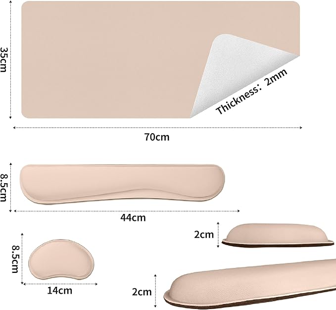 Bloss Leather Desk Pad and Keyboard Wrist Rest, Large Mouse Pad + Keyboard Pad+Mouse Wrist Support, Non - Slip Desk Mat Protector for Office, Home(27.6" x 13.8", Beige) | Mouse Pads - TrueDesk