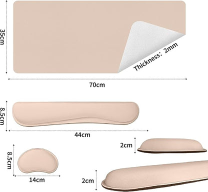 Bloss Leather Desk Pad and Keyboard Wrist Rest, Large Mouse Pad + Keyboard Pad+Mouse Wrist Support, Non - Slip Desk Mat Protector for Office, Home(27.6" x 13.8", Beige) | Mouse Pads - TrueDesk
