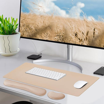 Bloss Leather Desk Pad and Keyboard Wrist Rest, Large Mouse Pad + Keyboard Pad+Mouse Wrist Support, Non - Slip Desk Mat Protector for Office, Home(31.5×15.7 Inches,Beige) | Mouse Pads - TrueDesk