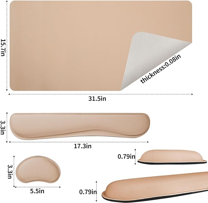 Bloss Leather Desk Pad and Keyboard Wrist Rest, Large Mouse Pad + Keyboard Pad+Mouse Wrist Support, Non - Slip Desk Mat Protector for Office, Home(31.5×15.7 Inches,Beige) | Mouse Pads - TrueDesk