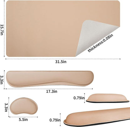 Bloss Leather Desk Pad and Keyboard Wrist Rest, Large Mouse Pad + Keyboard Pad+Mouse Wrist Support, Non - Slip Desk Mat Protector for Office, Home(31.5×15.7 Inches,Beige) | Mouse Pads - TrueDesk