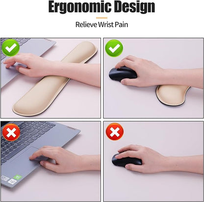 Bloss Leather Desk Pad and Keyboard Wrist Rest, Large Mouse Pad + Keyboard Pad+Mouse Wrist Support, Non - Slip Desk Mat Protector for Office, Home(31.5×15.7 Inches,Beige) | Mouse Pads - TrueDesk