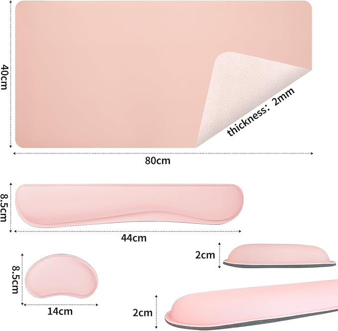 Bloss Leather Desk Pad and Keyboard Wrist Rest, Large Mouse Pad + Keyboard Pad+Mouse Wrist Support, Non - Slip Desk Mat Protector for Office, Home(31.5×15.7 Inches,Pink) | Mouse Pads - TrueDesk