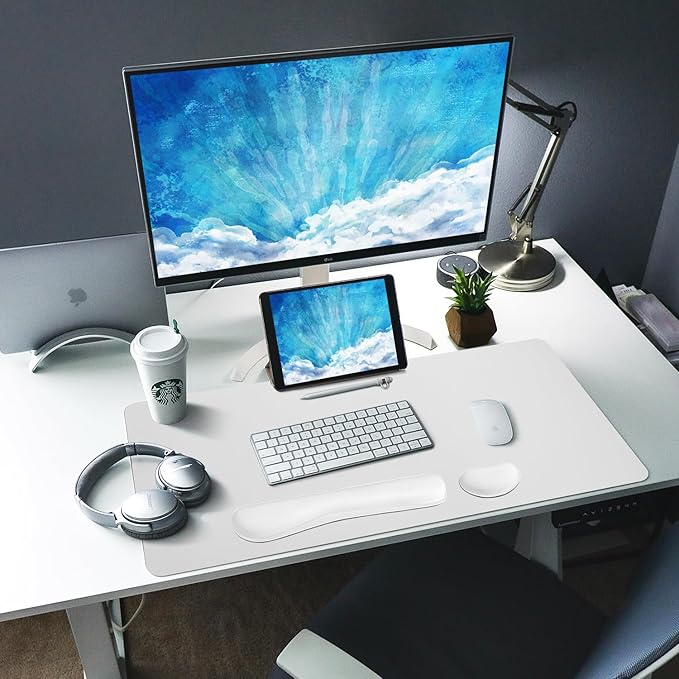 Bloss Leather Desk Pad and Keyboard Wrist Rest, Large Mouse Pad + Keyboard Pad+Mouse Wrist Support, Non - Slip Desk Mat Protector for Office, Home(31.5×15.7 Inches,White) | Mouse Pads - TrueDesk