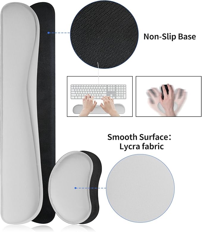 Bloss Leather Desk Pad and Keyboard Wrist Rest, Large Mouse Pad + Keyboard Pad+Mouse Wrist Support, Non - Slip Desk Mat Protector for Office, Home(35.4×15.7 Inches, Light Grey) | Mouse Pads - TrueDesk