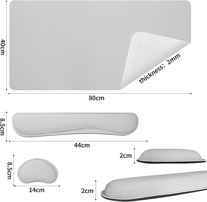 Bloss Leather Desk Pad and Keyboard Wrist Rest, Large Mouse Pad + Keyboard Pad+Mouse Wrist Support, Non - Slip Desk Mat Protector for Office, Home(35.4×15.7 Inches, Light Grey) | Mouse Pads - TrueDesk
