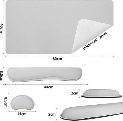 Bloss Leather Desk Pad and Keyboard Wrist Rest, Large Mouse Pad + Keyboard Pad+Mouse Wrist Support, Non - Slip Desk Mat Protector for Office, Home(35.4×15.7 Inches, Light Grey) | Mouse Pads - TrueDesk