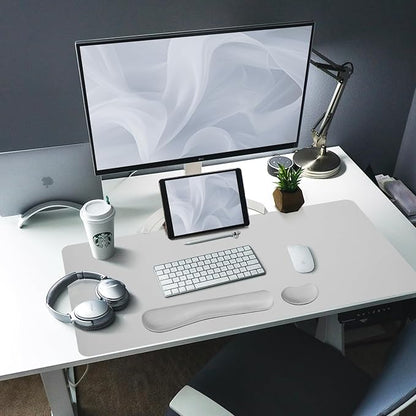 Bloss Leather Desk Pad and Keyboard Wrist Rest, Large Mouse Pad + Keyboard Pad+Mouse Wrist Support, Non - Slip Desk Mat Protector for Office, Home(35.4×15.7 Inches, Light Grey) | Mouse Pads - TrueDesk