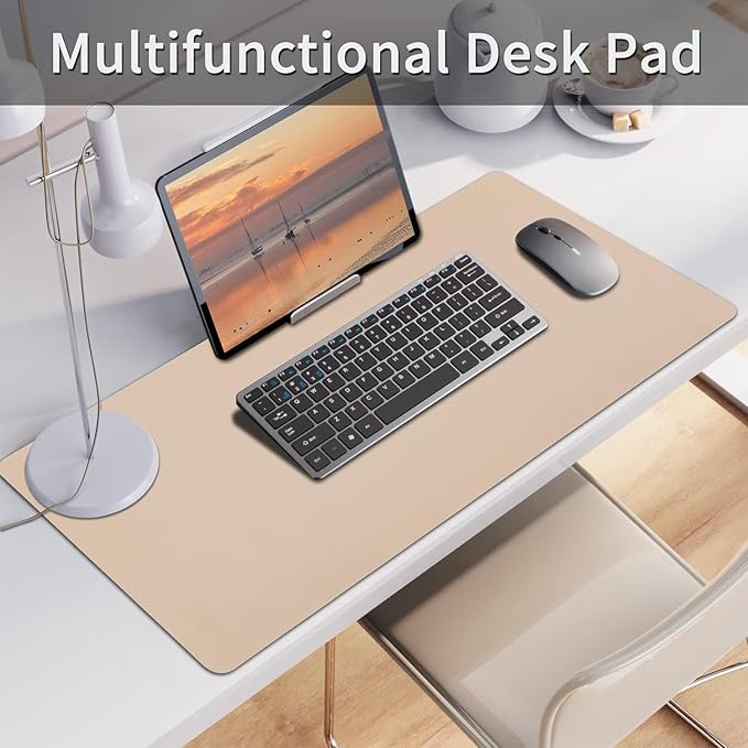 Bloss Leather Desk Pad, Mouse Pad, Non - Slip Desk Protector Mat, Leather Desk Blotter, Computer Desk Pad, Waterproof Desk Mat for Home Office and Decor - Beige (35.4×17Inches) | Mouse Pads - TrueDesk