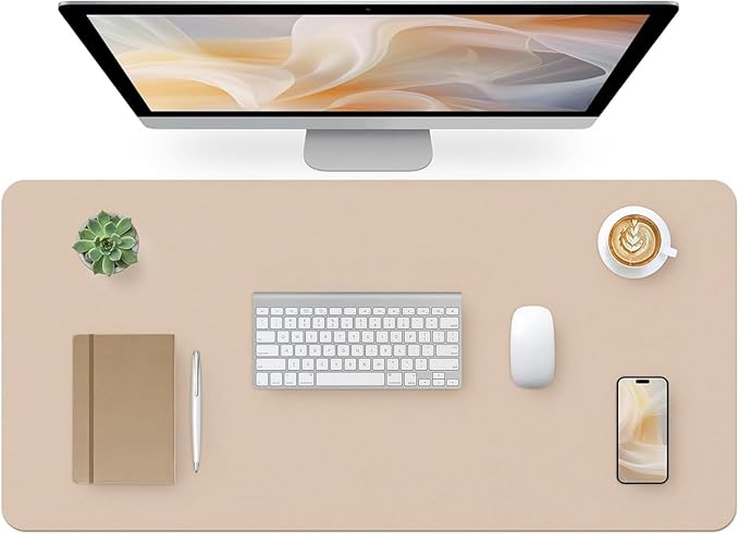 Bloss Leather Desk Pad, Mouse Pad, Non - Slip Desk Protector Mat, Leather Desk Blotter, Computer Desk Pad, Waterproof Desk Mat for Home Office and Decor - Beige (35.4×17Inches) | Mouse Pads - TrueDesk