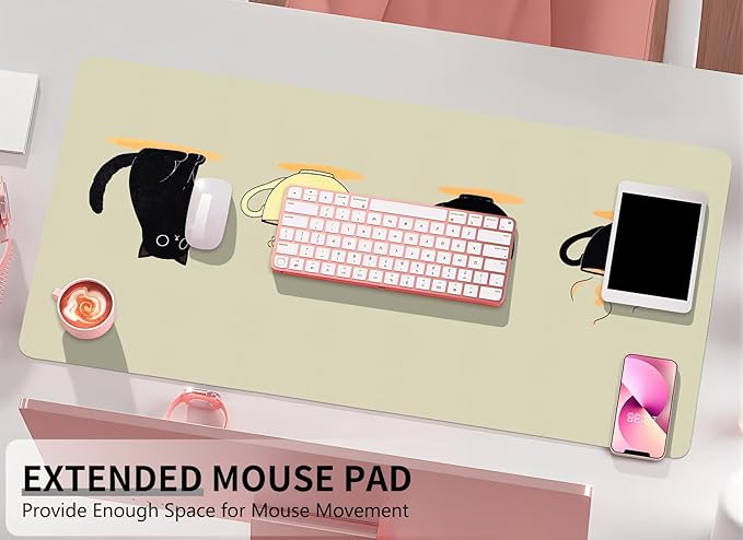 Bloss Leather Mouse Pad,Beige Anime Large Desk Pad,Cute Kawaii Cartoon Cat Desk Mats for Keyboard and Mouse,Waterproof Computer Laptop Desks Protector Mat for Office/Home/Women Gift,31.5" x 15.7" | Mouse Pads - TrueDesk