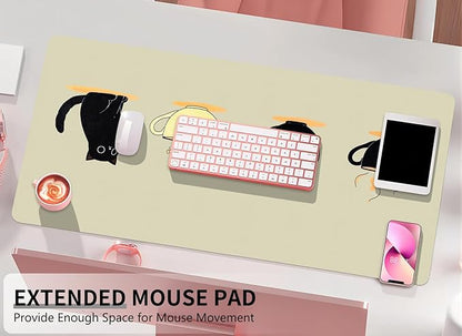 Bloss Leather Mouse Pad,Beige Anime Large Desk Pad,Cute Kawaii Cartoon Cat Desk Mats for Keyboard and Mouse,Waterproof Computer Laptop Desks Protector Mat for Office/Home/Women Gift,31.5" x 15.7" | Mouse Pads - TrueDesk