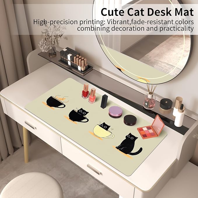 Bloss Leather Mouse Pad,Beige Anime Large Desk Pad,Cute Kawaii Cartoon Cat Desk Mats for Keyboard and Mouse,Waterproof Computer Laptop Desks Protector Mat for Office/Home/Women Gift,31.5" x 15.7" | Mouse Pads - TrueDesk